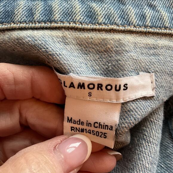 Glamorous Denim w/Hand-painted Floral Print Back Unique Denim Jacket S - Picture 3 of 6